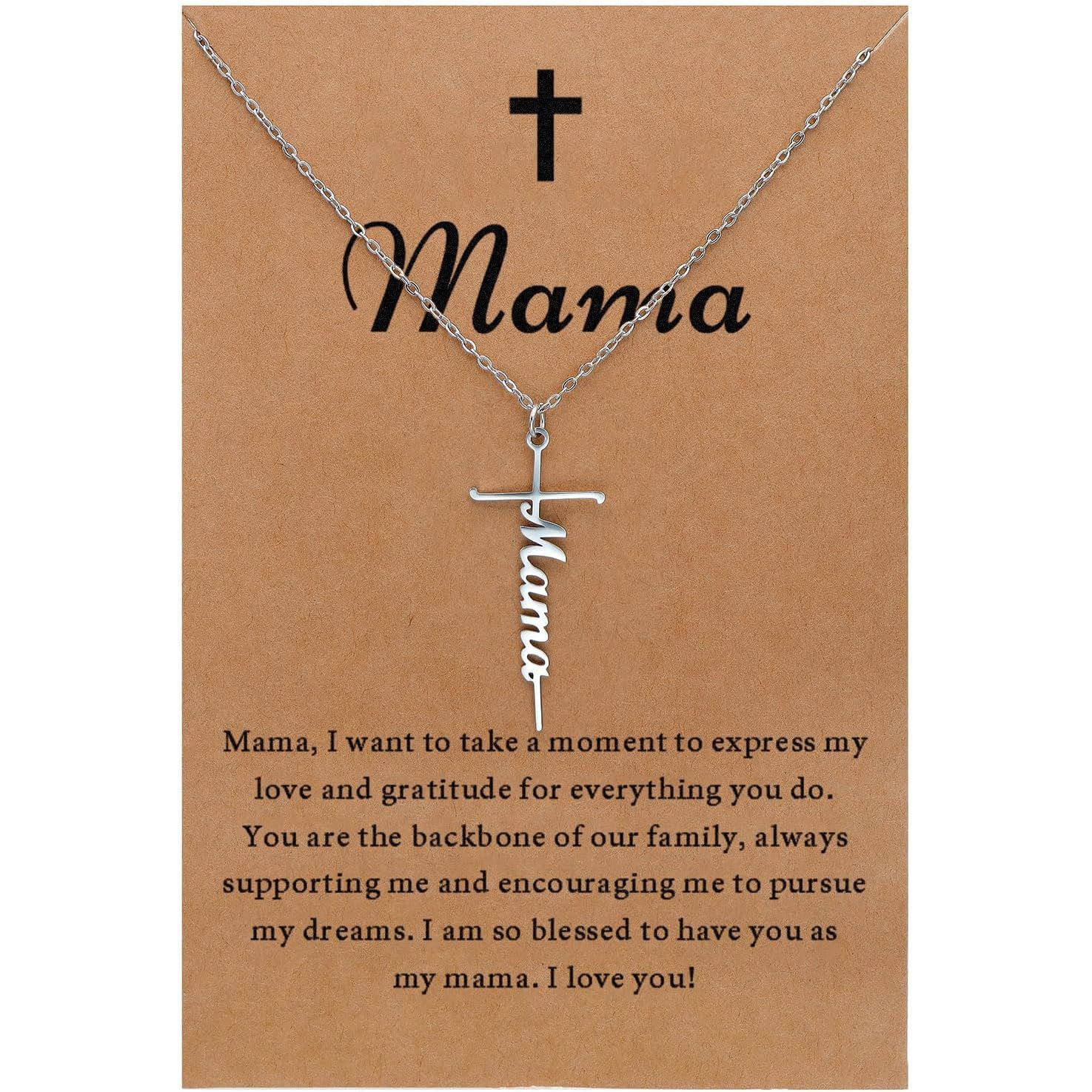 Stainless Steel Cross Necklace for Women Mother's Day Holiday Gift Elegant Jewelry Piece for Local Standard Everyday Wear(mama) - Image 1