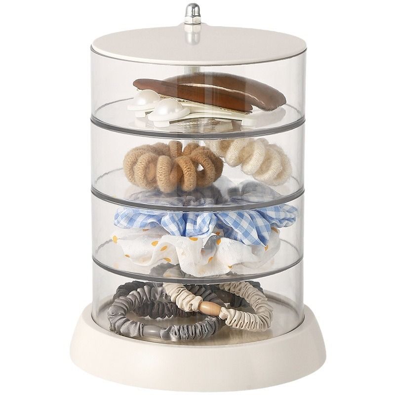 Rotating Jewelry Storage Box Transparent Multi-Compartment Design for Earrings and Hair Accessories Space-Saving Organization Solution for Local Vanities(Four layers) - Image 1