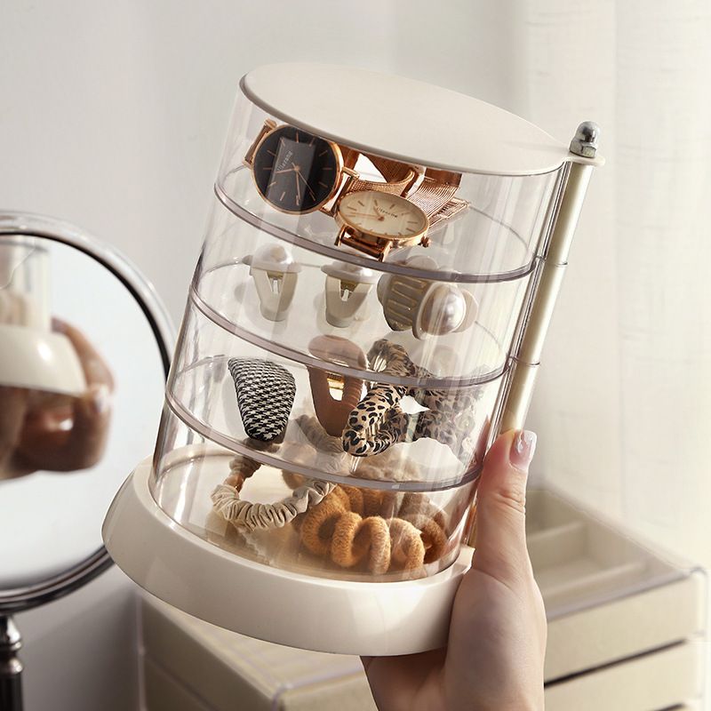 Rotating Jewelry Storage Box Transparent Multi-Compartment Design for Earrings and Hair Accessories Space-Saving Organization Solution for Local Vanities(Four layers) - Image 2