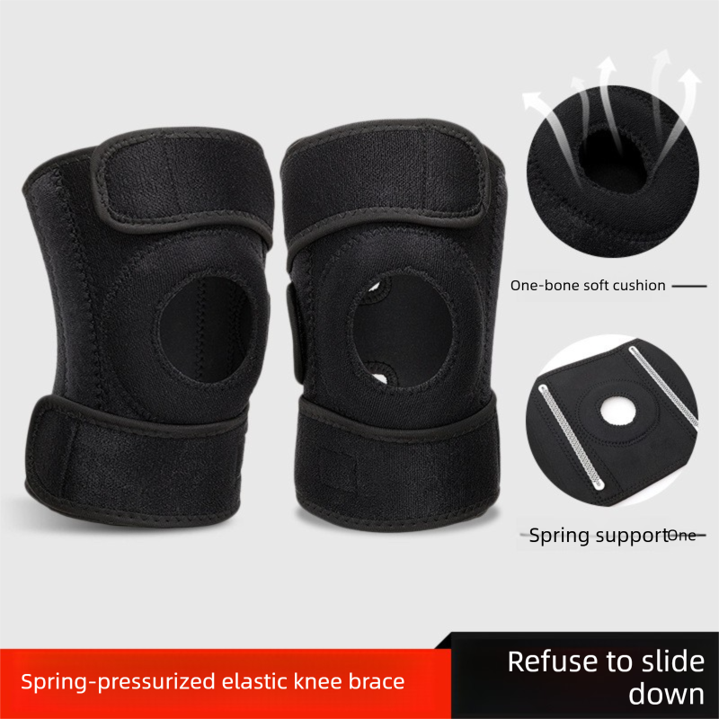 Black Upgraded Sport Knee Pads with Dual Spring Support and Shock Absorption for Basketball Cycling and Training Stabilizing Joint Compression for Local Athletes - Image 2