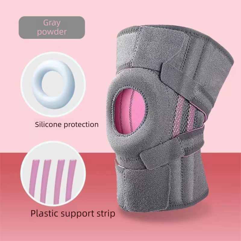 Grayish pink Adjustable Open Patella Knee Brace with Spring Support and Compression Straps for Basketball Squats and Running Joint Protection for Local Athletes - Image 1