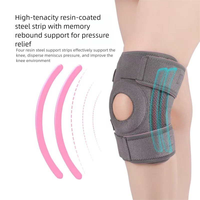 Grayish pink Adjustable Open Patella Knee Brace with Spring Support and Compression Straps for Basketball Squats and Running Joint Protection for Local Athletes - Image 2