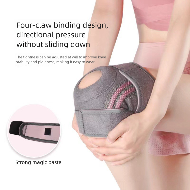 Black and orange Adjustable Open Patella Knee Brace with Spring Support and Compression Straps for Basketball Squats and Running Joint Protection for Local Athletes - Image 3