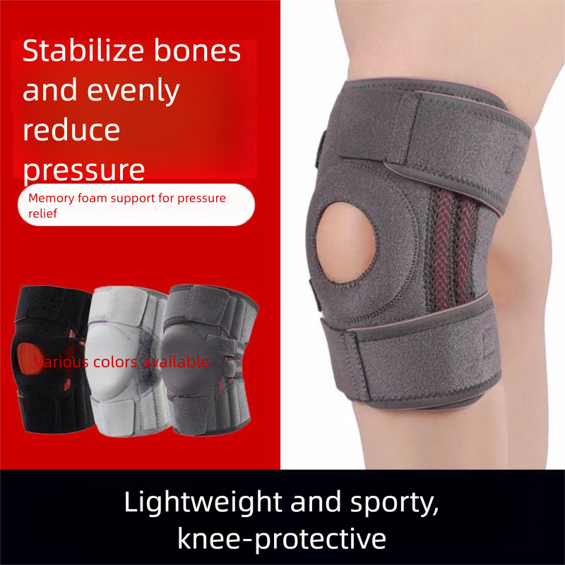 Black and orange Adjustable Open Patella Knee Brace with Spring Support and Compression Straps for Basketball Squats and Running Joint Protection for Local Athletes - Image 4