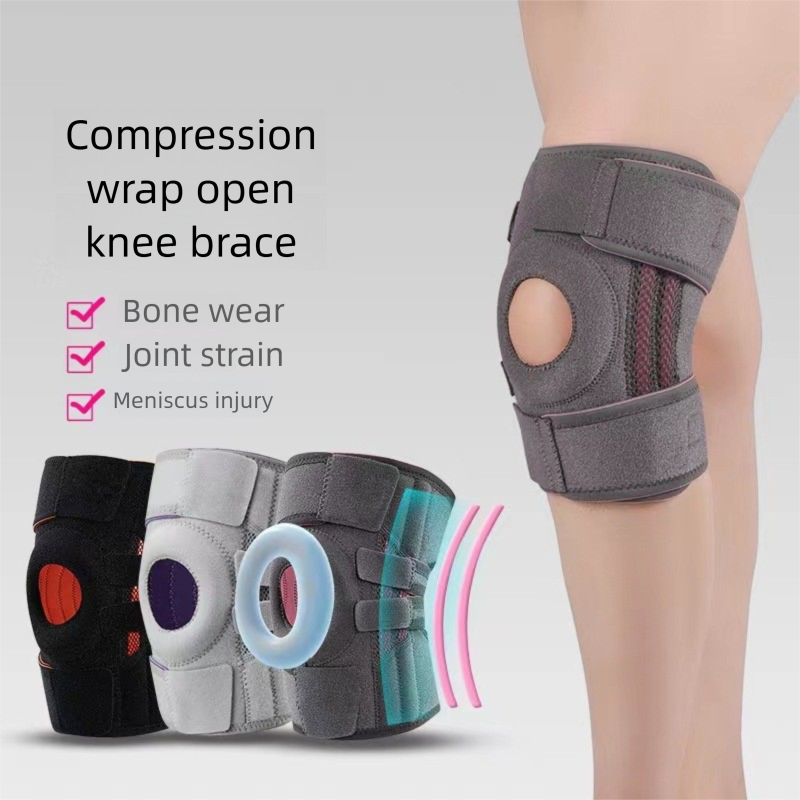 Black and orange Adjustable Open Patella Knee Brace with Spring Support and Compression Straps for Basketball Squats and Running Joint Protection for Local Athletes - Image 5