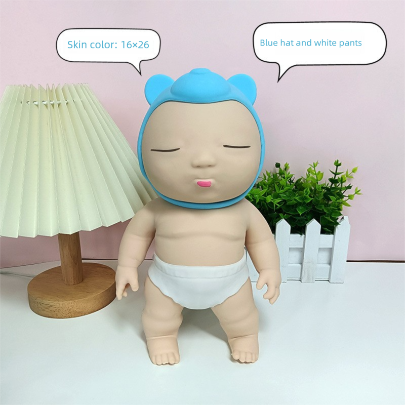 White 26CM Large Squeeze Ugly Doll Stress Relief Toy Slow Rebound TPR Sand-Filled Squishy Figure for Local Home Pretend Play and Anxiety Reduction(Blue cap and white trousers) - Image 1