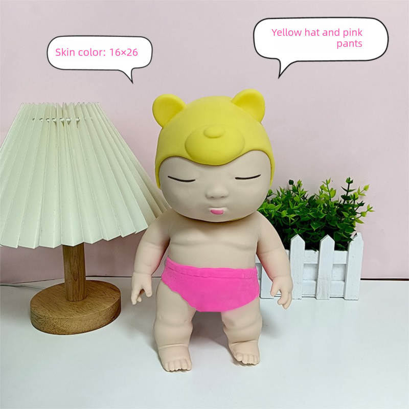 White 26CM Large Squeeze Ugly Doll Stress Relief Toy Slow Rebound TPR Sand-Filled Squishy Figure for Local Home Pretend Play and Anxiety Reduction(Yellow hat and red trousers) - Image 1