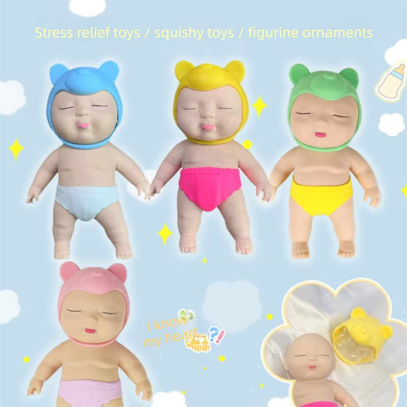 White 26CM Large Squeeze Ugly Doll Stress Relief Toy Slow Rebound TPR Sand-Filled Squishy Figure for Local Home Pretend Play and Anxiety Reduction(Yellow hat and red trousers) - Image 3