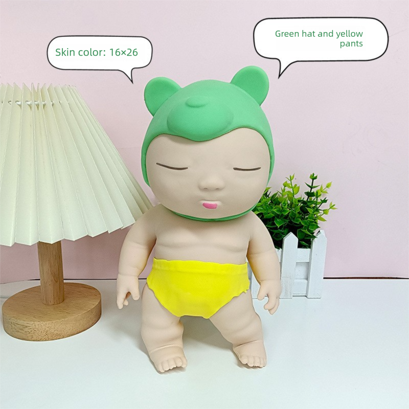 White 26CM Large Squeeze Ugly Doll Stress Relief Toy Slow Rebound TPR Sand-Filled Squishy Figure for Local Home Pretend Play and Anxiety Reduction(Green hat and yellow trousers) - Image 1