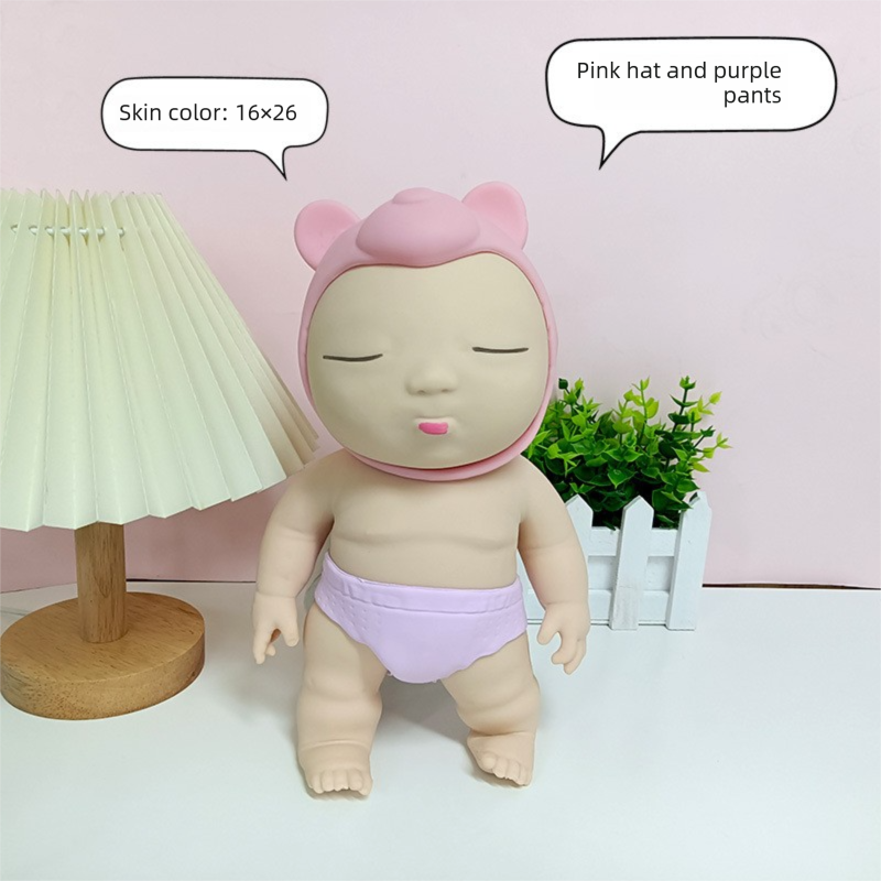 White 26CM Large Squeeze Ugly Doll Stress Relief Toy Slow Rebound TPR Sand-Filled Squishy Figure for Local Home Pretend Play and Anxiety Reduction(Pink cap and purple trousers) - Image 1