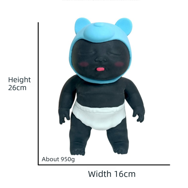 White 26CM Large Squeeze Ugly Doll Stress Relief Toy Slow Rebound TPR Sand-Filled Squishy Figure for Local Home Pretend Play and Anxiety Reduction(Pink cap and purple trousers) - Image 5