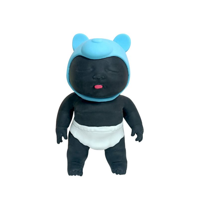 Black 26CM Large Squeeze Ugly Doll Stress Relief Toy Slow Rebound TPR Sand-Filled Squishy Figure for Local Home Pretend Play and Anxiety Reduction(Blue cap and white trousers) - Image 1