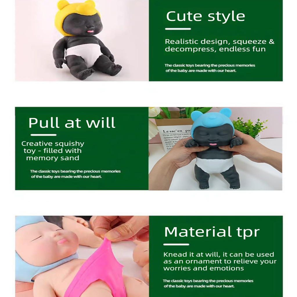 Black 26CM Large Squeeze Ugly Doll Stress Relief Toy Slow Rebound TPR Sand-Filled Squishy Figure for Local Home Pretend Play and Anxiety Reduction(Pink cap and purple trousers) - Image 4