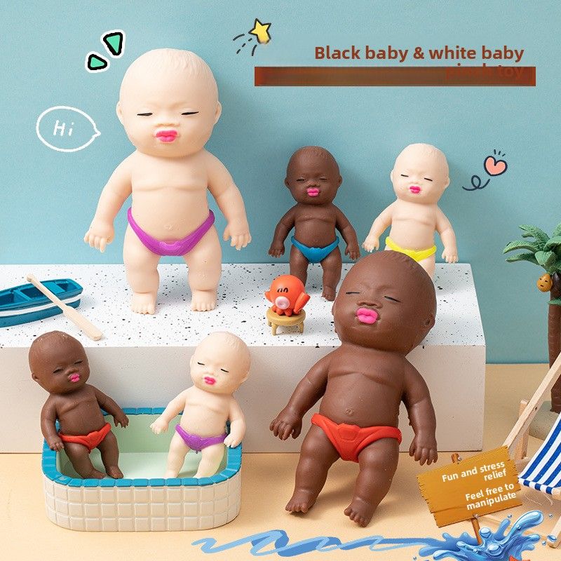 2 Pack 13cm Natasha Squeeze Dolls Black and White Mini Slow Rebound TPR Sand Filled Stress Relief Toys with Random Underwear Color for Local Home Fun - Image 3