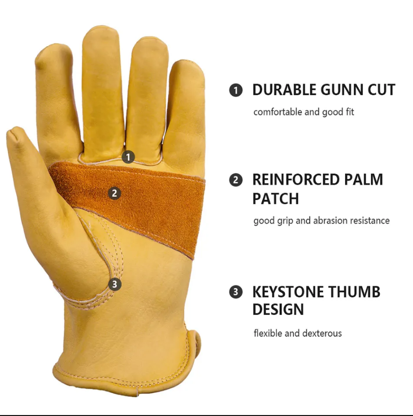 Size XL Golden Yellow Top-Grain Cowhide Protective Work Gloves, Durable Wear-Resistant Labor Safety Solution for Local Industrial Professionals - Image 4
