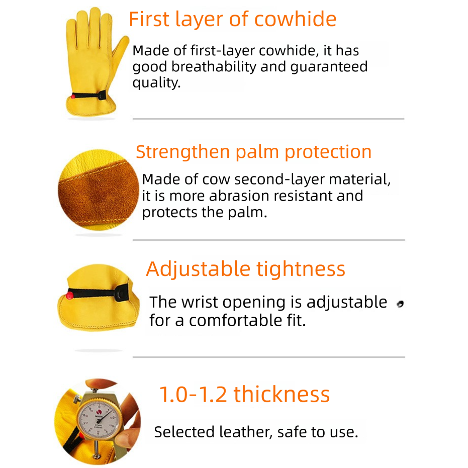 Size XXL Golden Yellow Top-Grain Cowhide Protective Work Gloves, Durable Wear-Resistant Labor Safety Solution for Local Industrial Professionals - Image 3