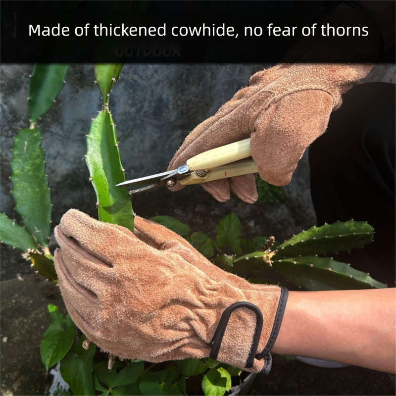 Size L Heavy-Duty Cowhide Protective Gloves with Heat Resistant and Wear-Proof Leather for Outdoor Camping Welding and Industrial Work Reliable Hand Guard for Local Professionals - Image 2