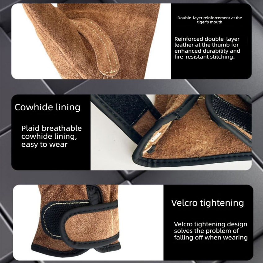 Size L Heavy-Duty Cowhide Protective Gloves with Heat Resistant and Wear-Proof Leather for Outdoor Camping Welding and Industrial Work Reliable Hand Guard for Local Professionals - Image 5