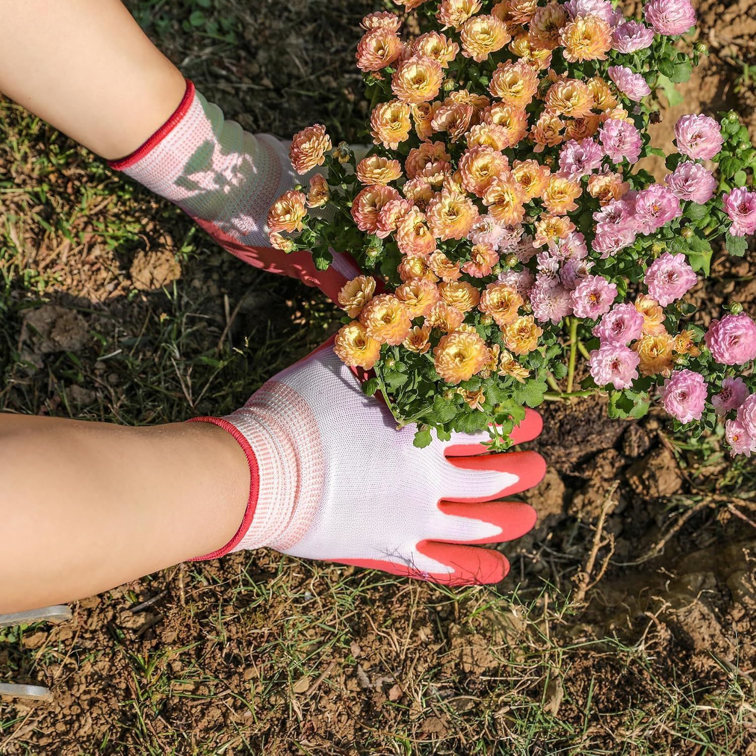 3 Pairs Green Gardening Gloves with Breathable Latex Coating - Non-Slip Protective Work Gloves for Yard Work Planting and Outdoor Maintenance - All-Day Comfort and Dexterity for Gardeners - Image 3