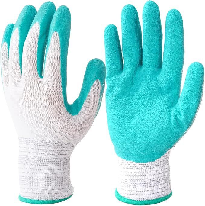 3 Pairs Blue Gardening Gloves with Breathable Latex Coating - Non-Slip Protective Work Gloves for Yard Work Planting and Outdoor Maintenance - All-Day Comfort and Dexterity for Gardeners - Image 1