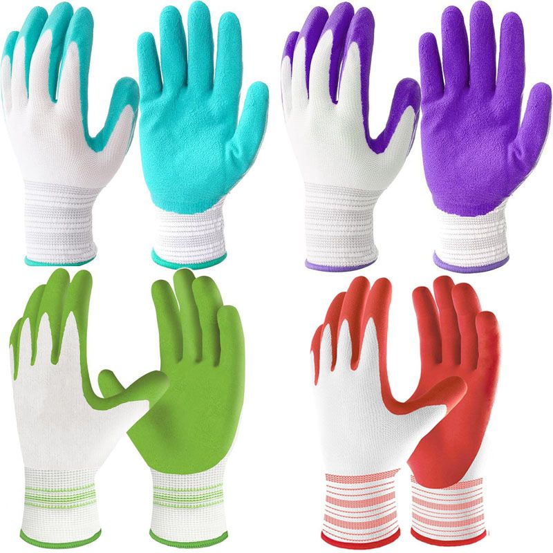 4 Pairs Red, green, blue, purple Gardening Gloves with Breathable Latex Coating - Non-Slip Protective Work Gloves for Yard Work Planting and Outdoor Maintenance - All-Day Comfort and Dexterity for Gardeners - Image 1