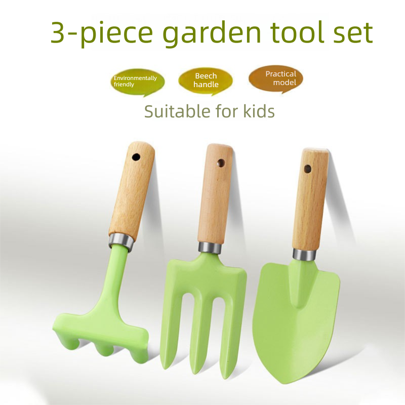 Mini Gardening Tool Set - 3-Piece Natural Wood Handle and Sturdy Metal Shovel Rake Spade - Ideal for Children, Succulent Care and DIY Indoor Potting, Compact Daily Solution for Home and Yard - Image 2
