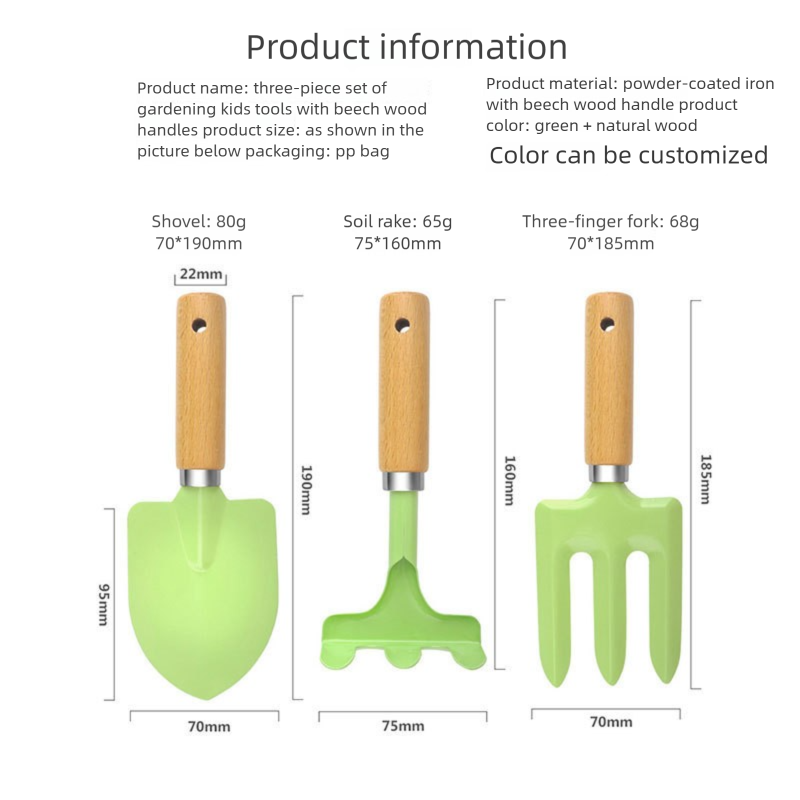 Mini Gardening Tool Set - 3-Piece Natural Wood Handle and Sturdy Metal Shovel Rake Spade - Ideal for Children, Succulent Care and DIY Indoor Potting, Compact Daily Solution for Home and Yard - Image 3