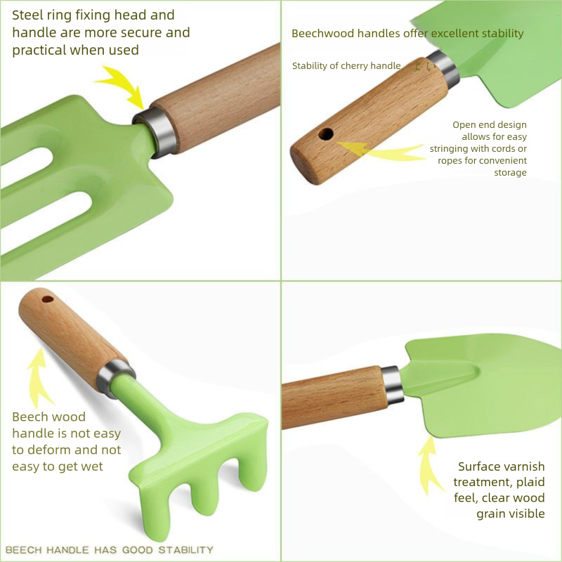 Mini Gardening Tool Set - 3-Piece Natural Wood Handle and Sturdy Metal Shovel Rake Spade - Ideal for Children, Succulent Care and DIY Indoor Potting, Compact Daily Solution for Home and Yard - Image 4