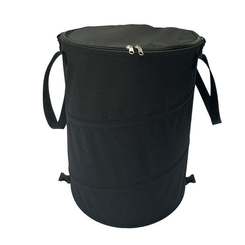 Black Foldable Camping Trash Can with Lid - Large Capacity Heavy Duty Pop Up Rubbish Bin - Portable Storage Bag for Caravan, Picnic, Gardening and Outdoor Adventures - Space Saving Design(Size: M) - Image 1