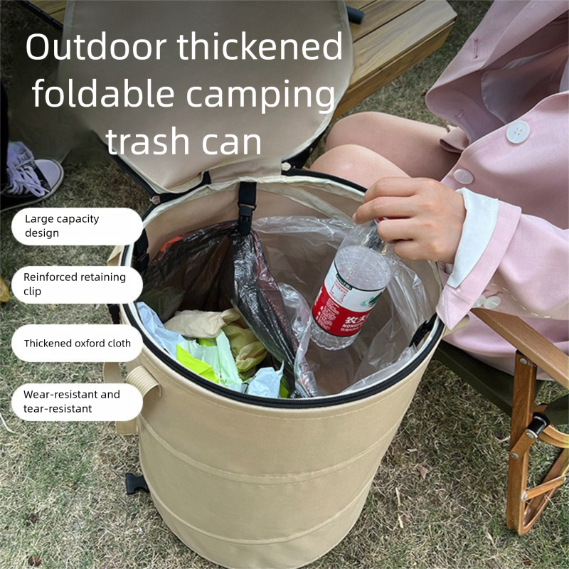 Black Foldable Camping Trash Can with Lid - Large Capacity Heavy Duty Pop Up Rubbish Bin - Portable Storage Bag for Caravan, Picnic, Gardening and Outdoor Adventures - Space Saving Design(Size: M) - Image 2