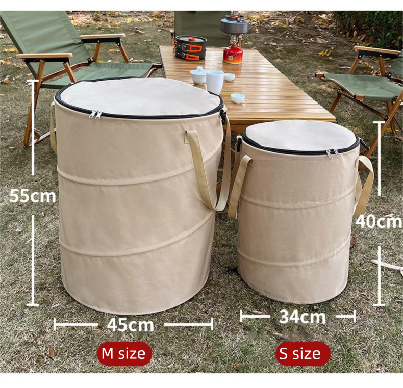 Army green Foldable Camping Trash Can with Lid - Large Capacity Heavy Duty Pop Up Rubbish Bin - Portable Storage Bag for Caravan, Picnic, Gardening and Outdoor Adventures - Space Saving Design(Size: S) - Image 6