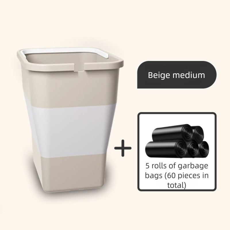 Beige Foldable Car Trash Can and Multi-Functional Storage Bin - Includes 5 Rolls of Bags - Leak-Proof Waterproof Design for Road Trips, Camping and Daily Commuting - Space Saving Portable Organiser(medium) - Image 1