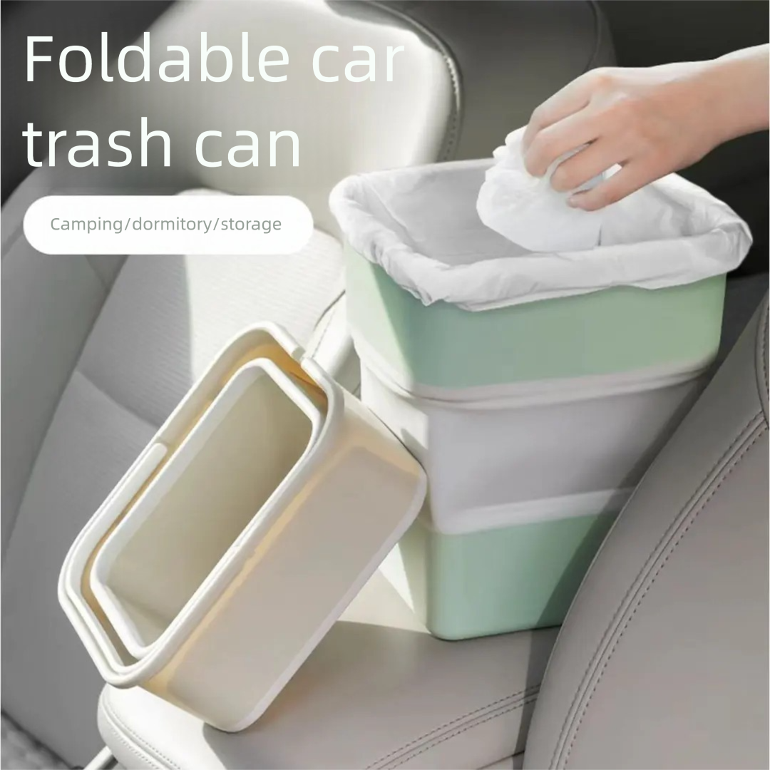 Beige Foldable Car Trash Can and Multi-Functional Storage Bin - Includes 5 Rolls of Bags - Leak-Proof Waterproof Design for Road Trips, Camping and Daily Commuting - Space Saving Portable Organiser(medium) - Image 2