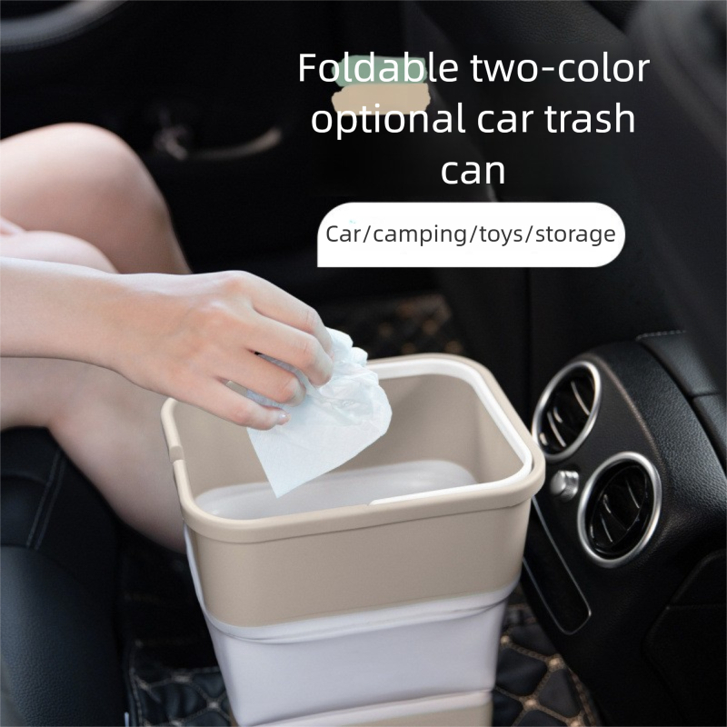 Beige Foldable Car Trash Can and Multi-Functional Storage Bin - Includes 5 Rolls of Bags - Leak-Proof Waterproof Design for Road Trips, Camping and Daily Commuting - Space Saving Portable Organiser(large) - Image 3