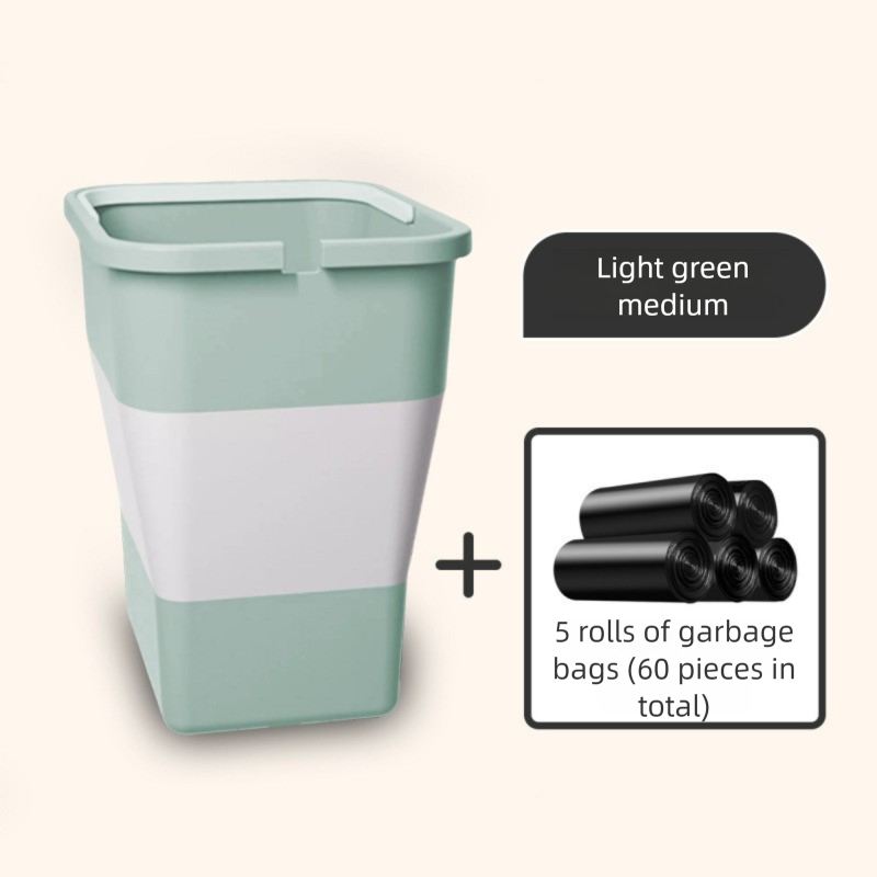 Light green Foldable Car Trash Can and Multi-Functional Storage Bin - Includes 5 Rolls of Bags - Leak-Proof Waterproof Design for Road Trips, Camping and Daily Commuting - Space Saving Portable Organiser(medium) - Image 1