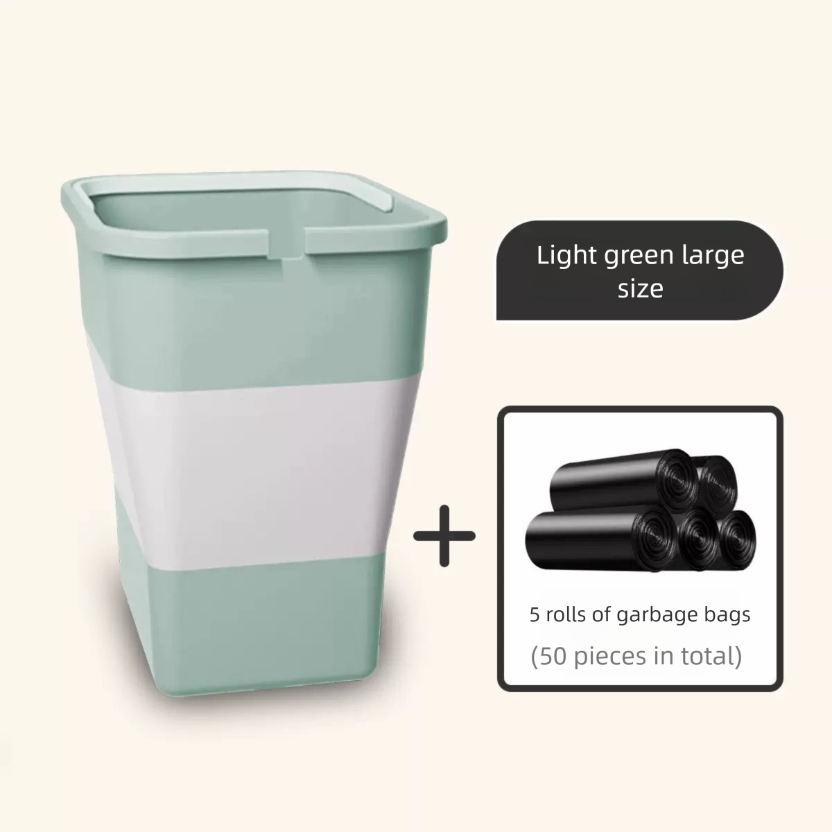 Light green Foldable Car Trash Can and Multi-Functional Storage Bin - Includes 5 Rolls of Bags - Leak-Proof Waterproof Design for Road Trips, Camping and Daily Commuting - Space Saving Portable Organiser(large) - Image 1