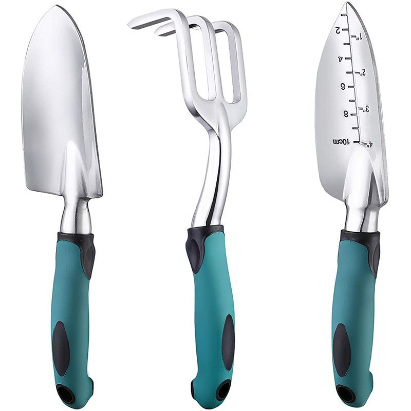 3-Piece Green Gardening Tool Set - Heavy Duty Aluminum Alloy with Bonus Claw Gardening Gloves - Rust Resistant Hand Trowel, Cultivator and Transplanter for Planting, Digging and Weeding - Image 1