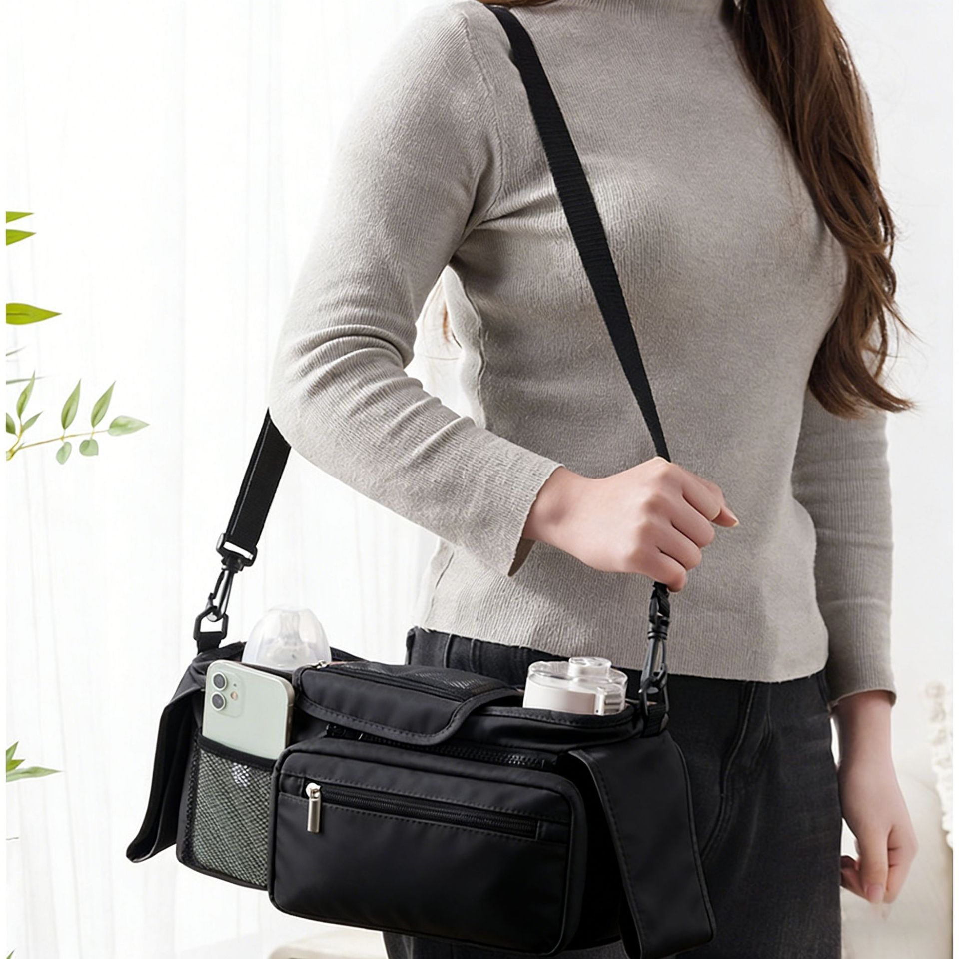 Black Universal Stroller Organizer Bag - Durable Water-Resistant Fabric - Dual Insulated Cup Holders, Large Capacity Storage Caddy for Diapers and Essentials, Fits Most Prams, Travel Friendly Solution - Image 2