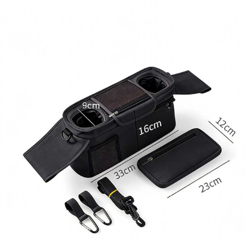 Black Universal Stroller Organizer Bag - Durable Water-Resistant Fabric - Dual Insulated Cup Holders, Large Capacity Storage Caddy for Diapers and Essentials, Fits Most Prams, Travel Friendly Solution - Image 5