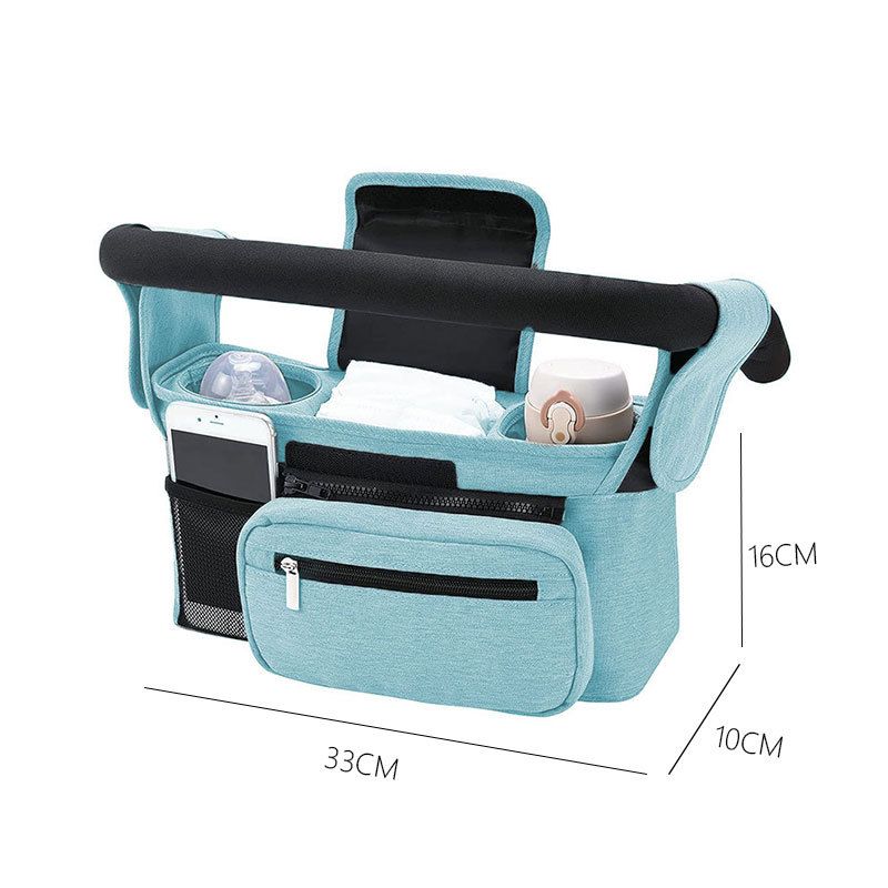 Blue Universal Stroller Organizer Bag - Durable Water-Resistant Fabric - Dual Insulated Cup Holders, Large Capacity Storage Caddy for Diapers and Essentials, Fits Most Prams, Travel Friendly Solution - Image 1