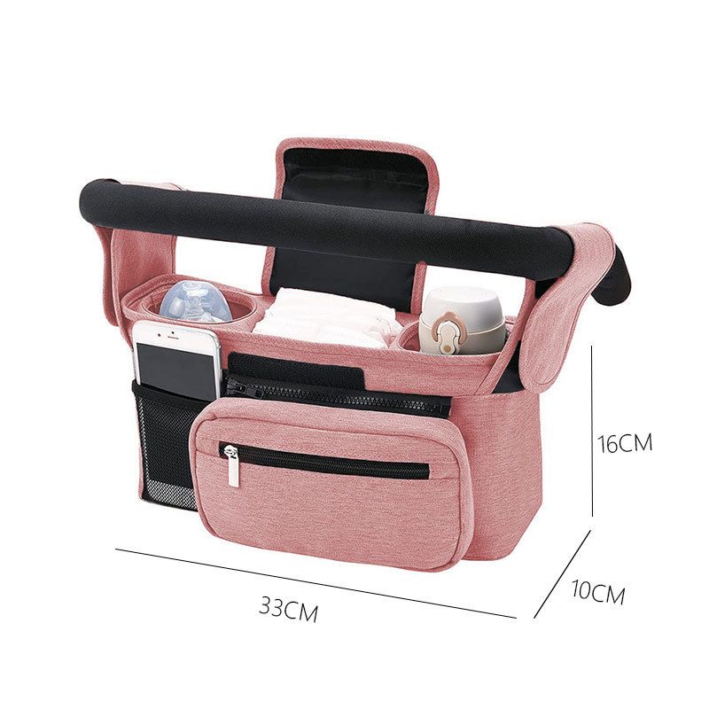 Pink Universal Stroller Organizer Bag - Durable Water-Resistant Fabric - Dual Insulated Cup Holders, Large Capacity Storage Caddy for Diapers and Essentials, Fits Most Prams, Travel Friendly Solution - Image 1