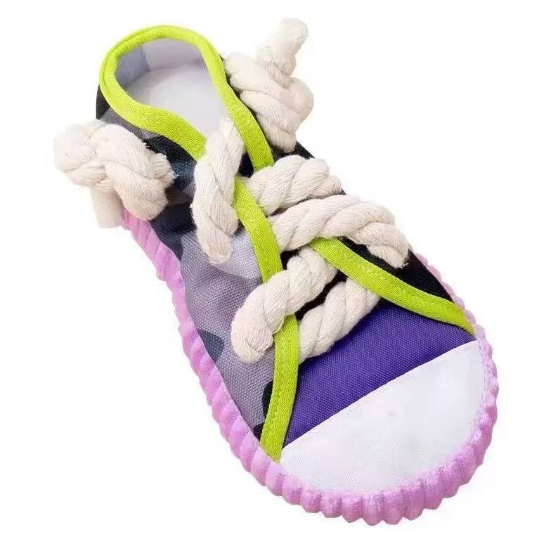 Purple Squeaky Canvas Shoe Dog Toy - Durable Realistic Sneaker Design for Chewing and Teething, Interactive Boredom Buster with Built-in Squeaker, Daily Play and Training Solution for Pets - Image 1