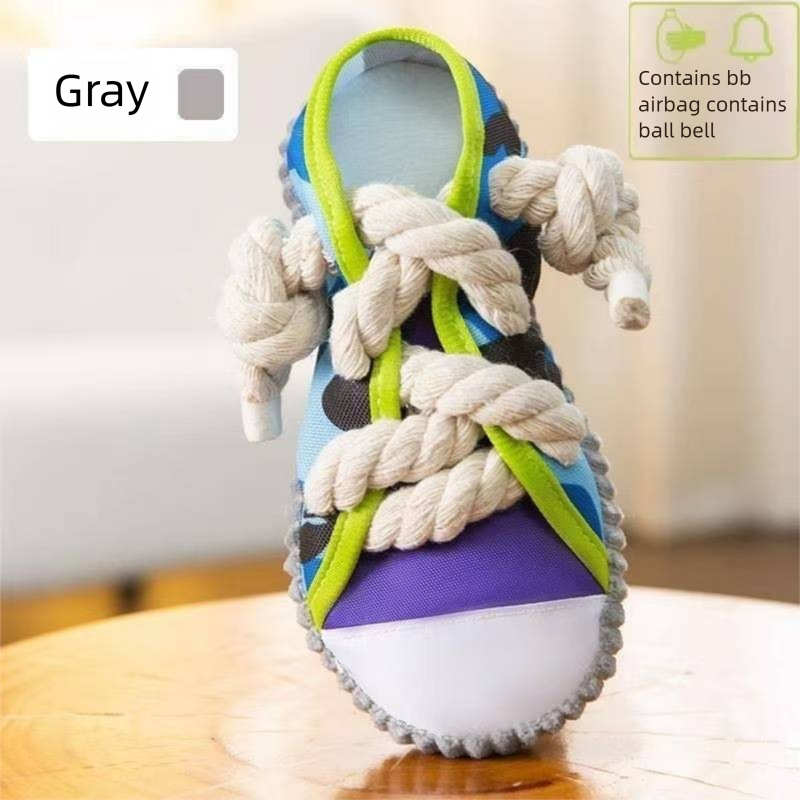 Grey Squeaky Canvas Shoe Dog Toy - Durable Realistic Sneaker Design for Chewing and Teething, Interactive Boredom Buster with Built-in Squeaker, Daily Play and Training Solution for Pets - Image 1
