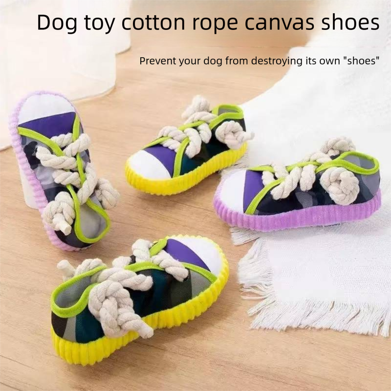 Grey Squeaky Canvas Shoe Dog Toy - Durable Realistic Sneaker Design for Chewing and Teething, Interactive Boredom Buster with Built-in Squeaker, Daily Play and Training Solution for Pets - Image 4