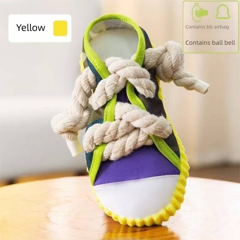 Yellow Squeaky Canvas Shoe Dog Toy - Durable Realistic Sneaker Design for Chewing and Teething, Interactive Boredom Buster with Built-in Squeaker, Daily Play and Training Solution for Pets - Image 1