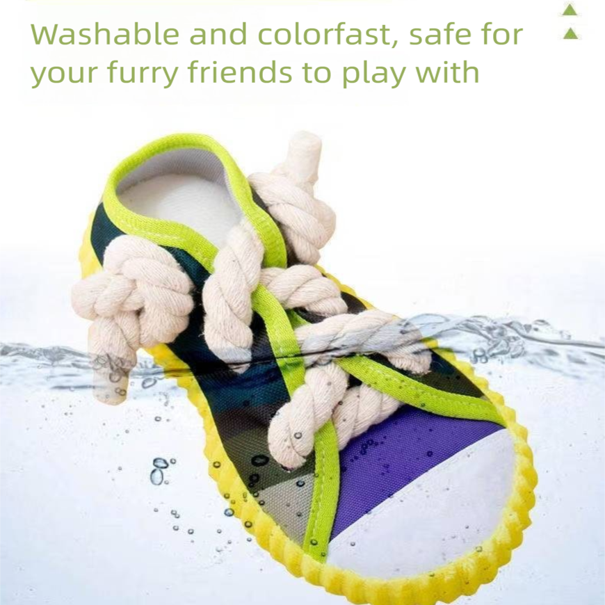 Yellow Squeaky Canvas Shoe Dog Toy - Durable Realistic Sneaker Design for Chewing and Teething, Interactive Boredom Buster with Built-in Squeaker, Daily Play and Training Solution for Pets - Image 3