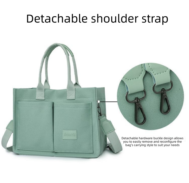 Dark blue Large Canvas Tote Bag for Women - Multi-Pocket Utility Organiser with Wide Adjustable Shoulder Strap - Trendy Crossbody and Handheld Bag for Work, Shopping and Travel - Daily Comfort Solution - Image 3