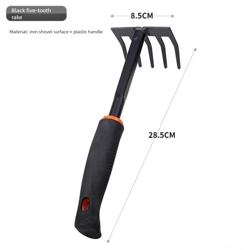 4-Piece Garden Hand Tool Set - Heavy Duty Steel with Ergonomic Non-Slip Grips - Includes Trowel, Transplanter, 5-Prong Rake and Dual-Purpose Hoe for Weeding, Planting and Shell Digging - Image 2