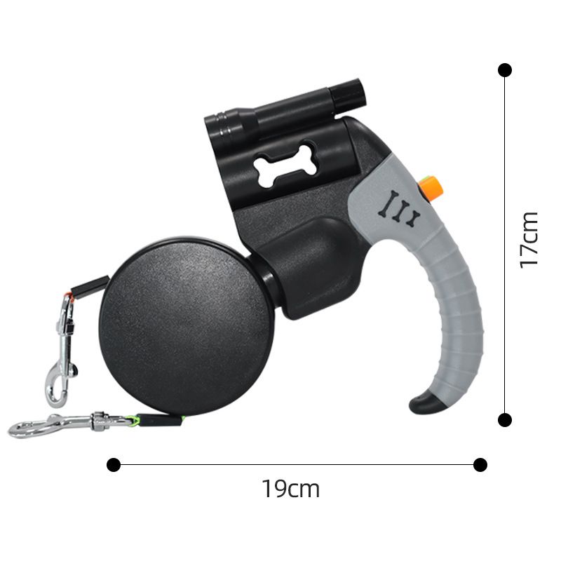 Black Dual Retractable Dog Leash - Tangle-Free 360 Degree Rotation - Built-in LED Flashlight, Individual Brake and Lock System for Two Dogs, Safety for Night Walking and Outdoor Training - Image 1