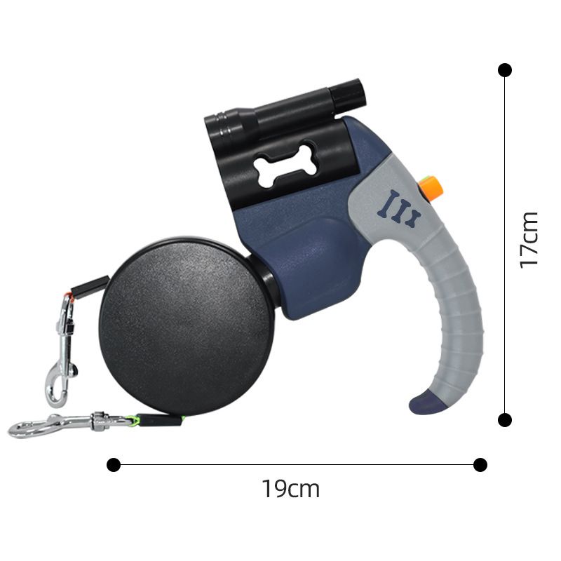 Blue Dual Retractable Dog Leash - Tangle-Free 360 Degree Rotation - Built-in LED Flashlight, Individual Brake and Lock System for Two Dogs, Safety for Night Walking and Outdoor Training - Image 1
